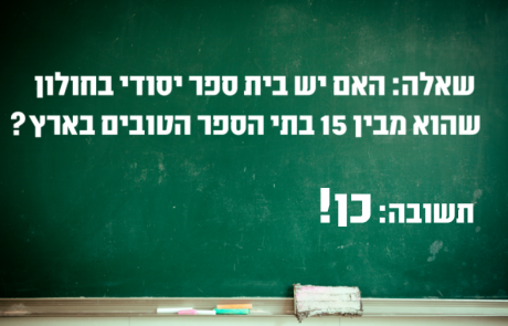איזה בית ספר יסודי בחולון נבחר להיות בין 15 בתי הספר היסודיים הטובים בארץ?